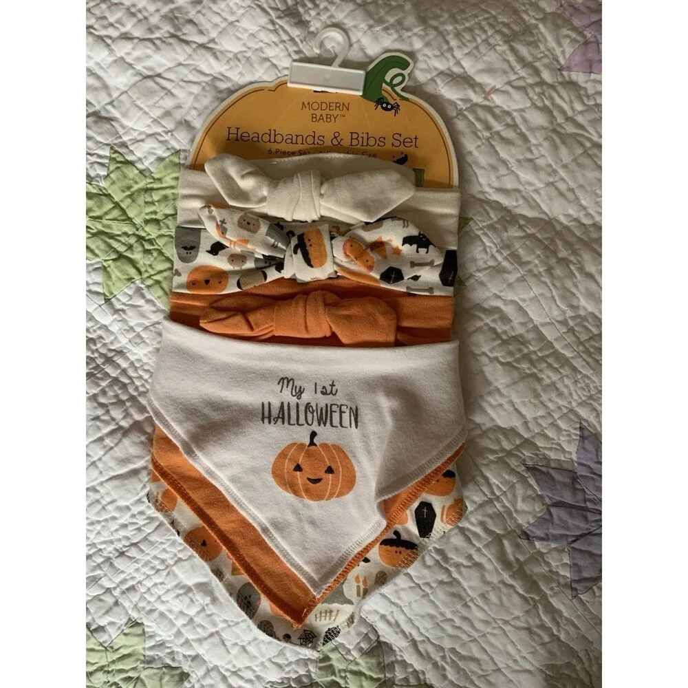Modern Baby Halloween Headband And 2-ply Bandana Bib Gift Set Of 6 NEW